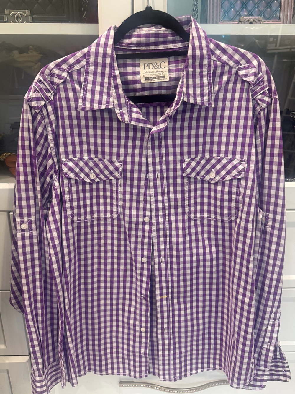 PD&C Men’s Purple and White Gingham Button-Down Shirt